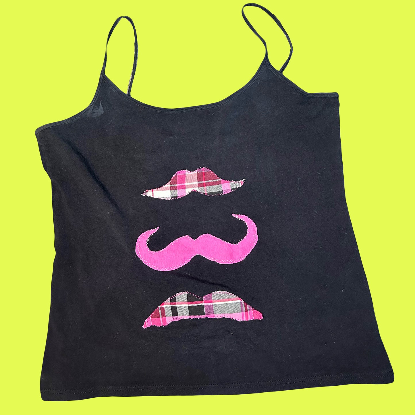 stache trio tank (pink & plaid)