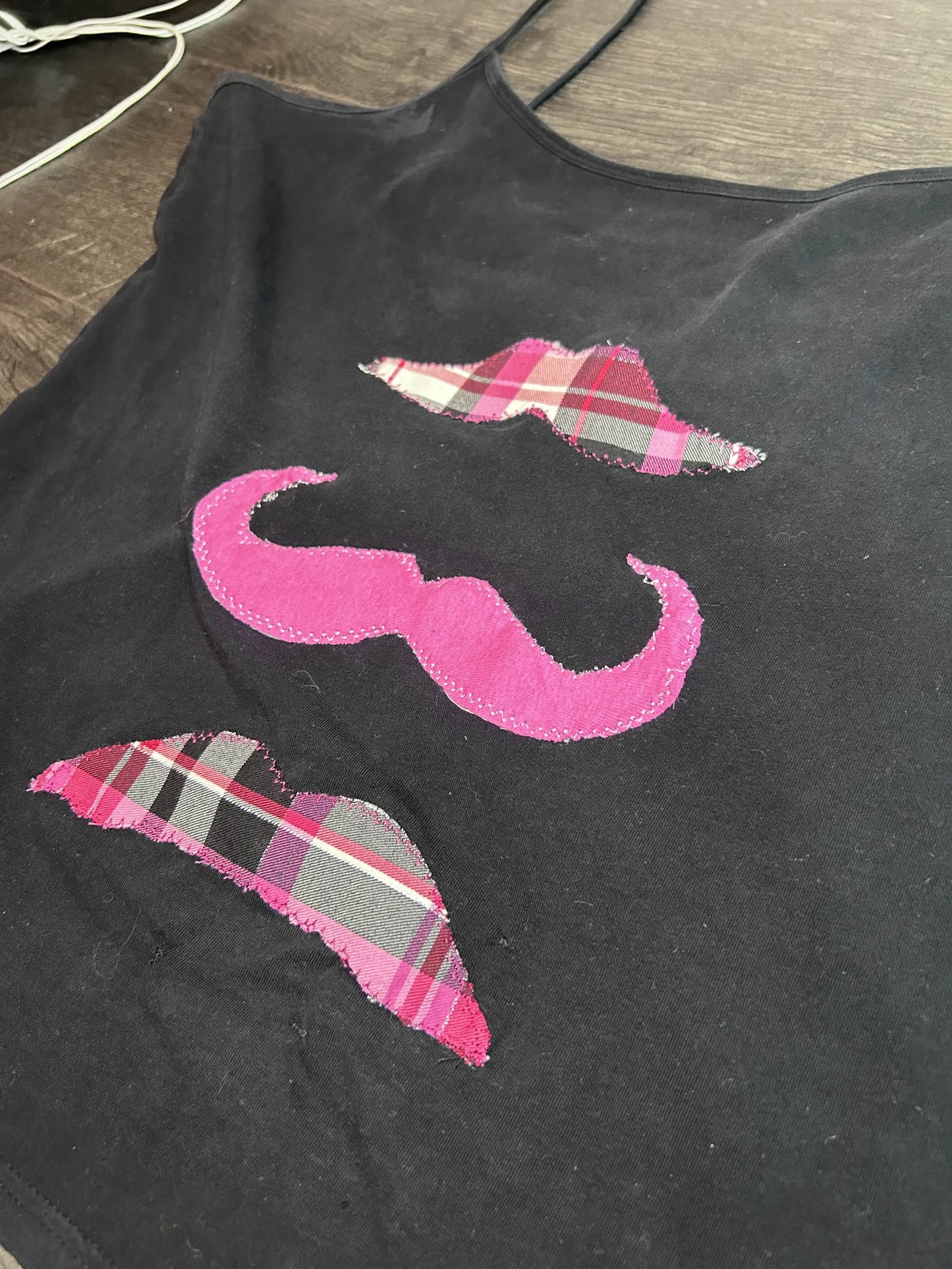 stache trio tank (pink & plaid)